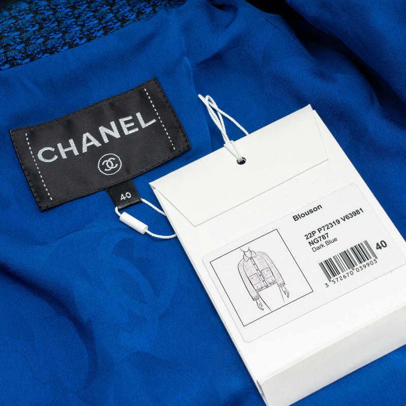 Chanel size 40 22P Blouson jacket cotton/wool/polyamide dark blue