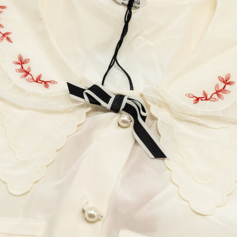 MIU MIU Size 36 Blouse Shirt With Pearl Silk/Cotton White