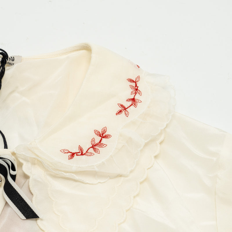 MIU MIU Size 36 Blouse Shirt With Pearl Silk/Cotton White