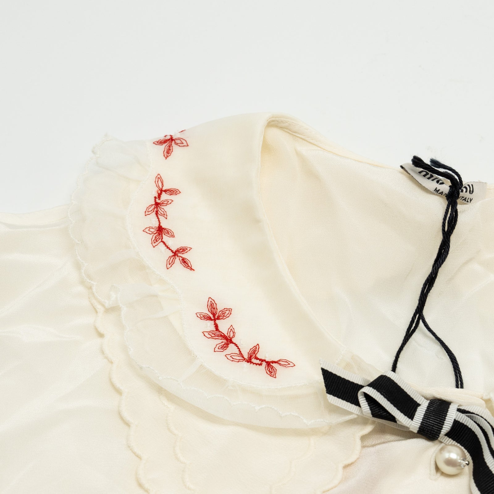 MIU MIU Size 36 Blouse Shirt With Pearl Silk/Cotton White