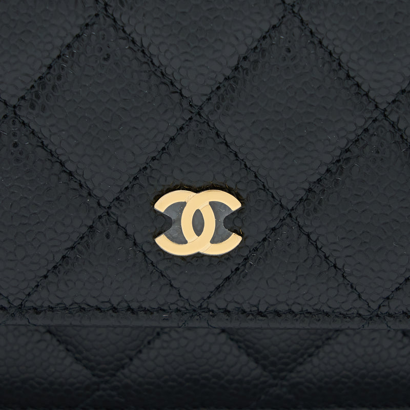 CHANEL Black Caviar Classic Wallet On Chain Microchipped Silver