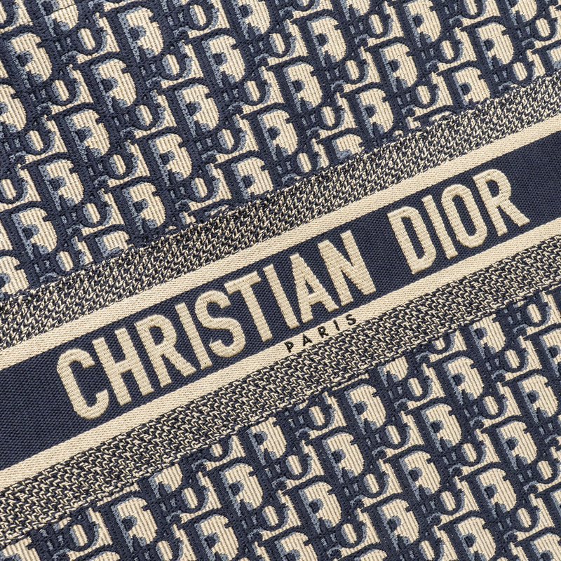 Dior Large Book Tote Oblique Embroidery Ecru/Blue