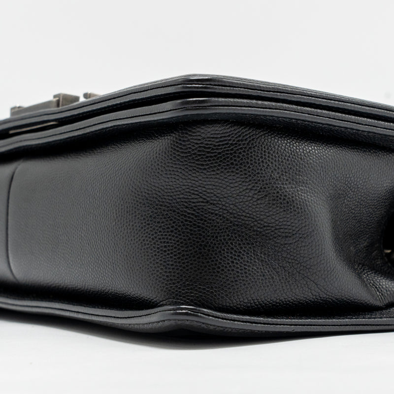 Chanel Medium Boy Bag Chevron Caviar Black Ruthenium Silver Hardware