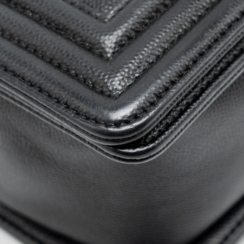 Chanel Medium Boy Bag Chevron Caviar Black Ruthenium Silver Hardware