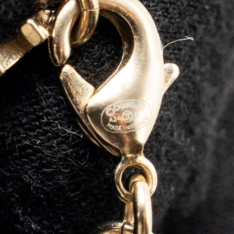 Chanel Mini CC logo 7 motif necklace light gold tone
