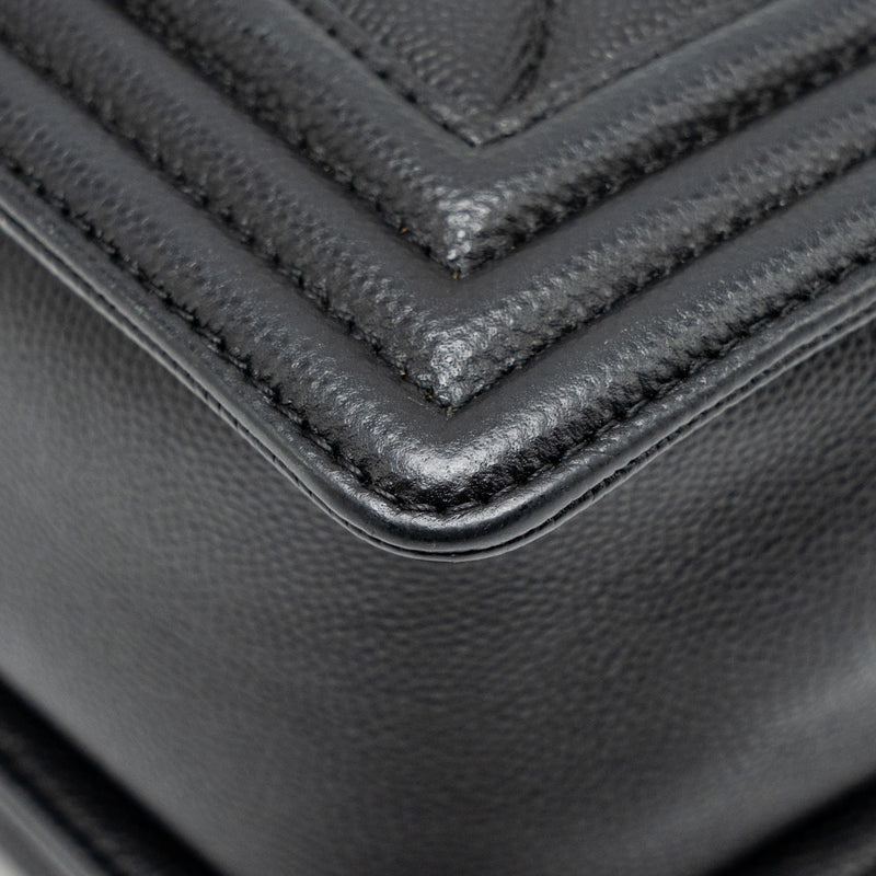 Chanel Medium Boy Bag Chevron Caviar Black Ruthenium Silver Hardware