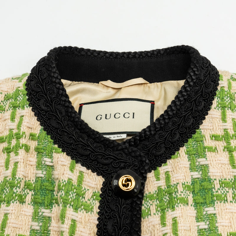 Gucci Size 36 Tweed Button Vest Jacket Acrylic/ Wool/ Cotton Green / Multicolour