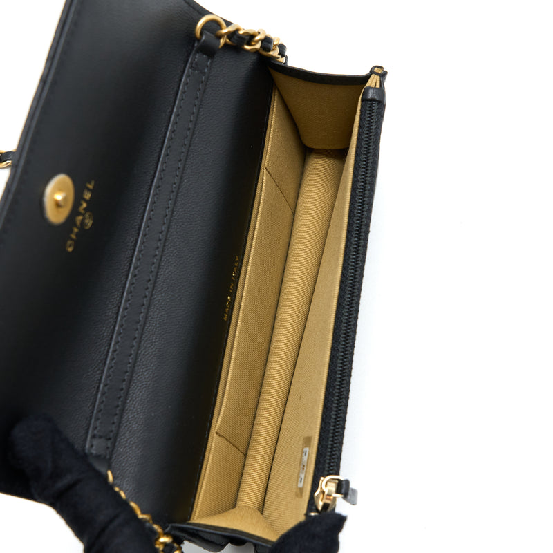 Chanel Pearl Crush Mini Wallet On Chain Lambskin Black Brushed GHW (Microchip)