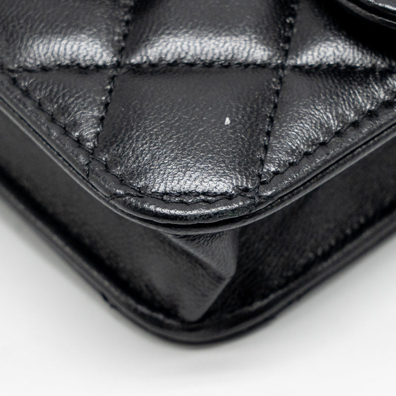 Chanel Mini Top Handle Flap Coin Purse with Chain Lambskin Black LGHW
