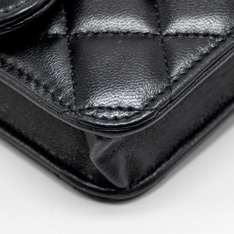Chanel Mini Top Handle Flap Coin Purse with Chain Lambskin Black LGHW