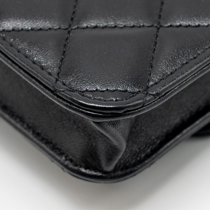 Chanel Mini Top Handle Flap Coin Purse with Chain Lambskin Black LGHW