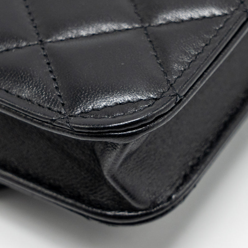 Chanel Mini Top Handle Flap Coin Purse with Chain Lambskin Black LGHW