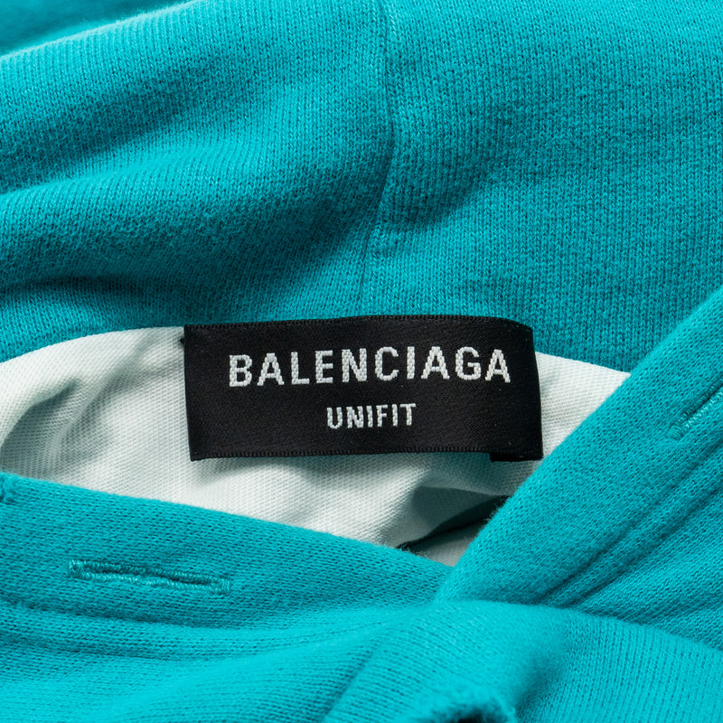 Balenciaga size XS ripped oversized logo hoodie blue