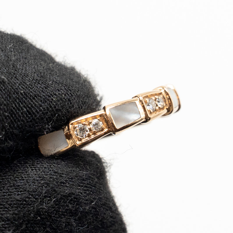 Bvlgari Size 55 Serpenti Viper Ring Mother of Pearl, Rose Gold with Diamonds