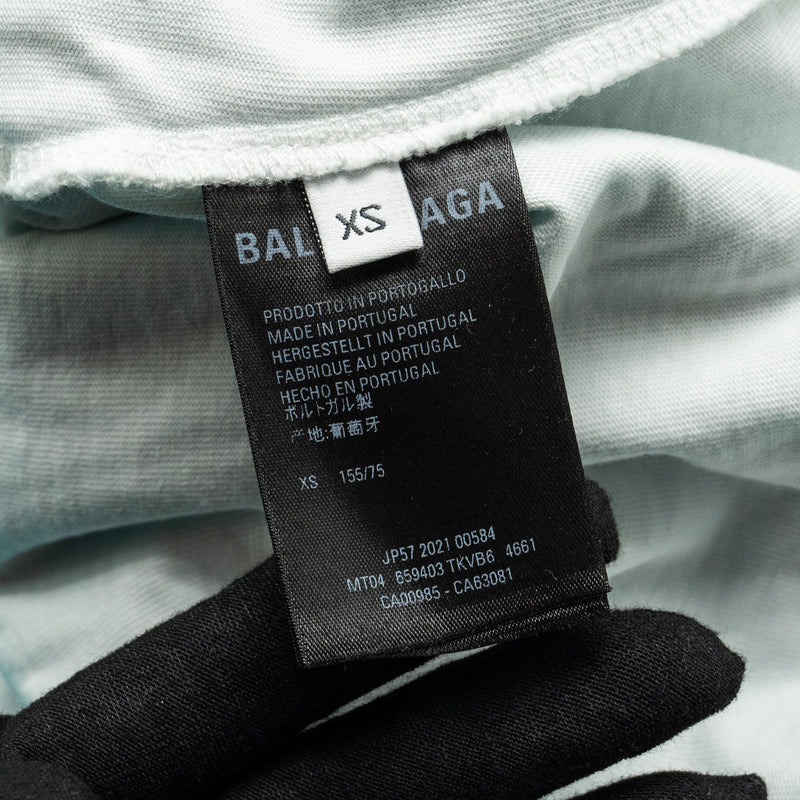 Balenciaga size XS ripped oversized logo hoodie blue