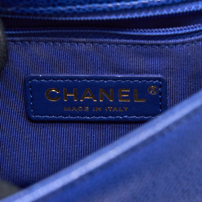 Chanel Top Handle Quilted Flap Bag Caviar Blue GHW