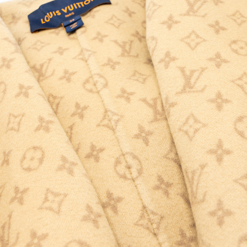 Louis Vuitton size 34 signature double face hooded wrap coat wool beige