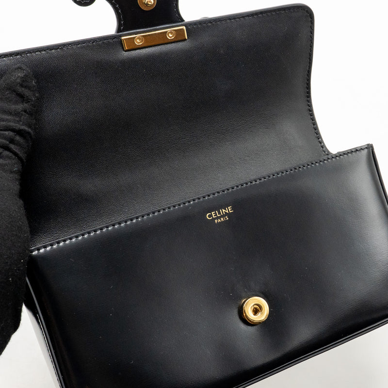 Celine Cuir Triomphe Chain Shoulder Bag Shiny Calfskin Black GHW