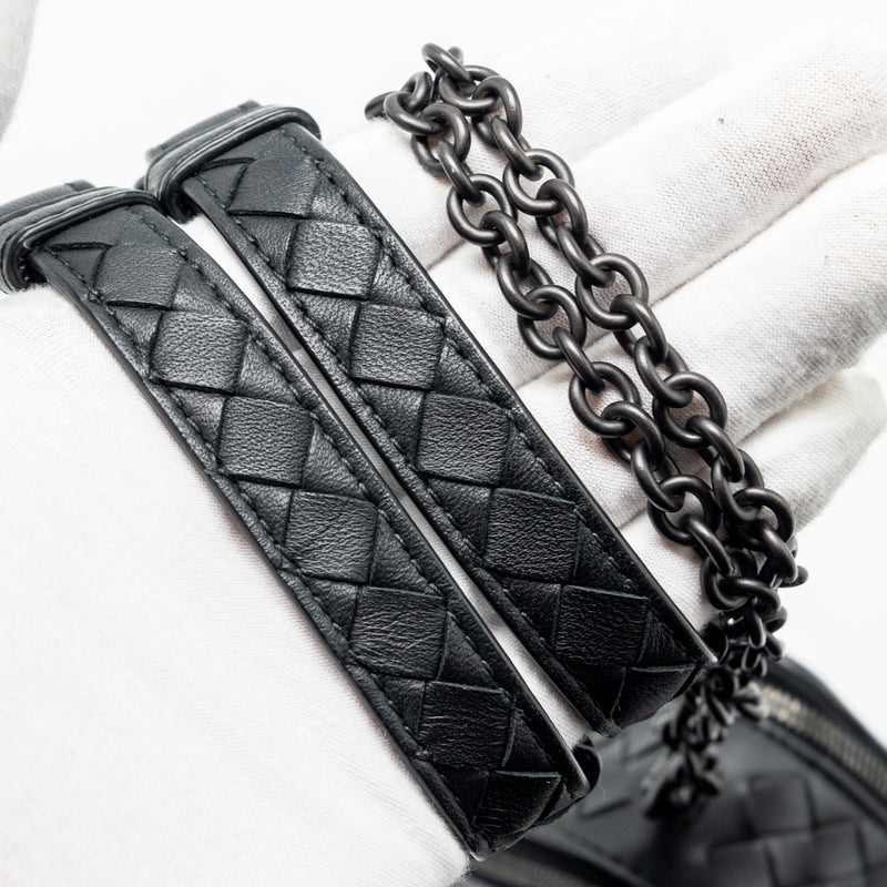 Bottega Veneta small zip clutch with chain lambskin black ruthenium hardware