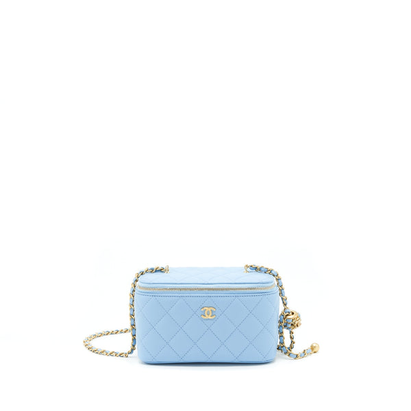 Chanel 22S Pearl Crush Long Vanity With Chain Lambskin Blue GHW