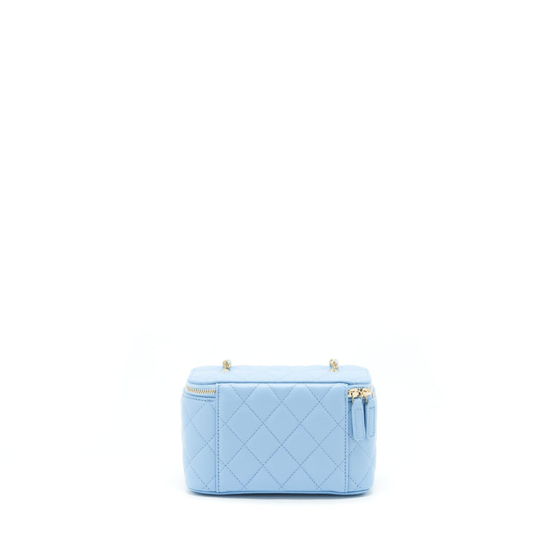 Chanel 22S Pearl Crush Long Vanity With Chain Lambskin Blue GHW