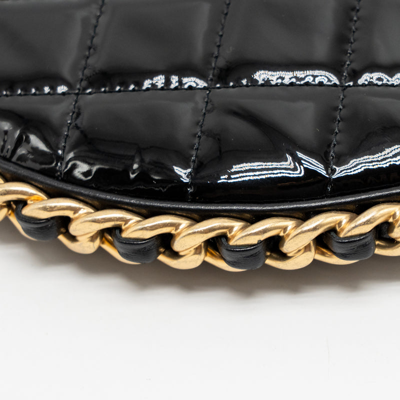 Chanel 23K Hoop Bag Patent Leather Black GHW (Microchip)