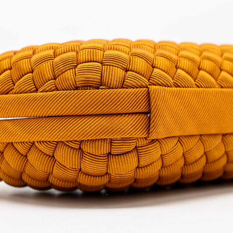Bottega Veneta Intreccio Impero Ayers Stretch Knot Clutch Satin Orange Ruthenium Hardware