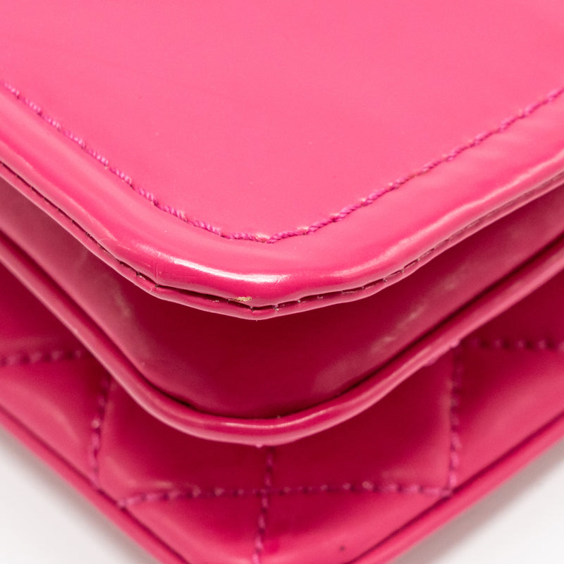 CHANEL Small Vinyl Flap Bag with Chain Leather Hot Pink SHW