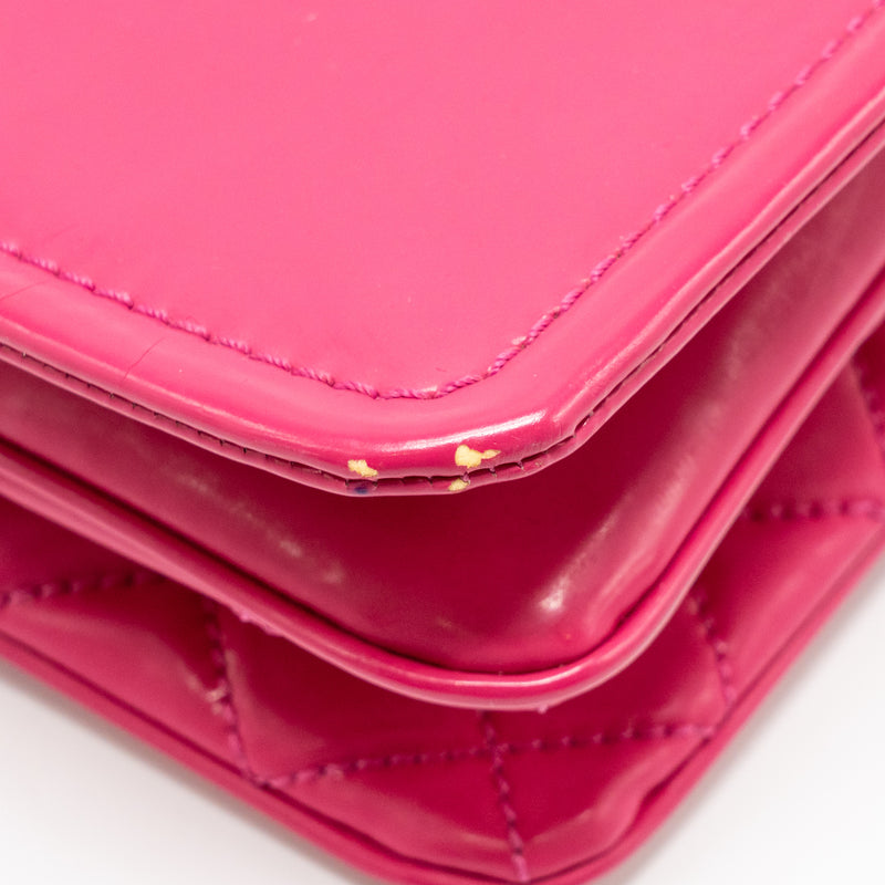 CHANEL Small Vinyl Flap Bag with Chain Leather Hot Pink SHW