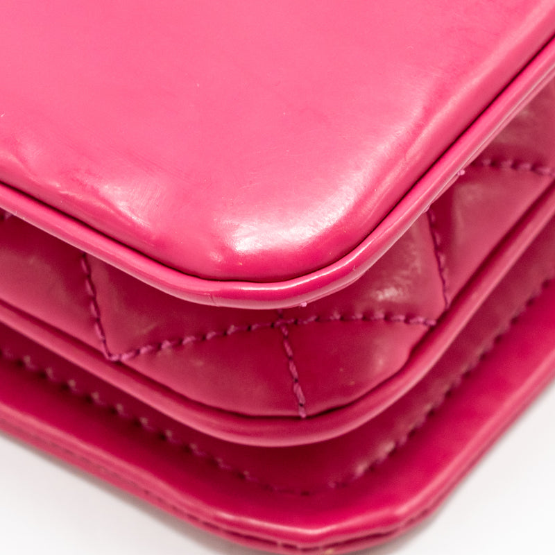 CHANEL Small Vinyl Flap Bag with Chain Leather Hot Pink SHW