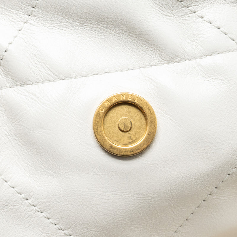 Chanel Medium 22 Bag Gold Letter Shiny Calfskin White GHW(microchip)