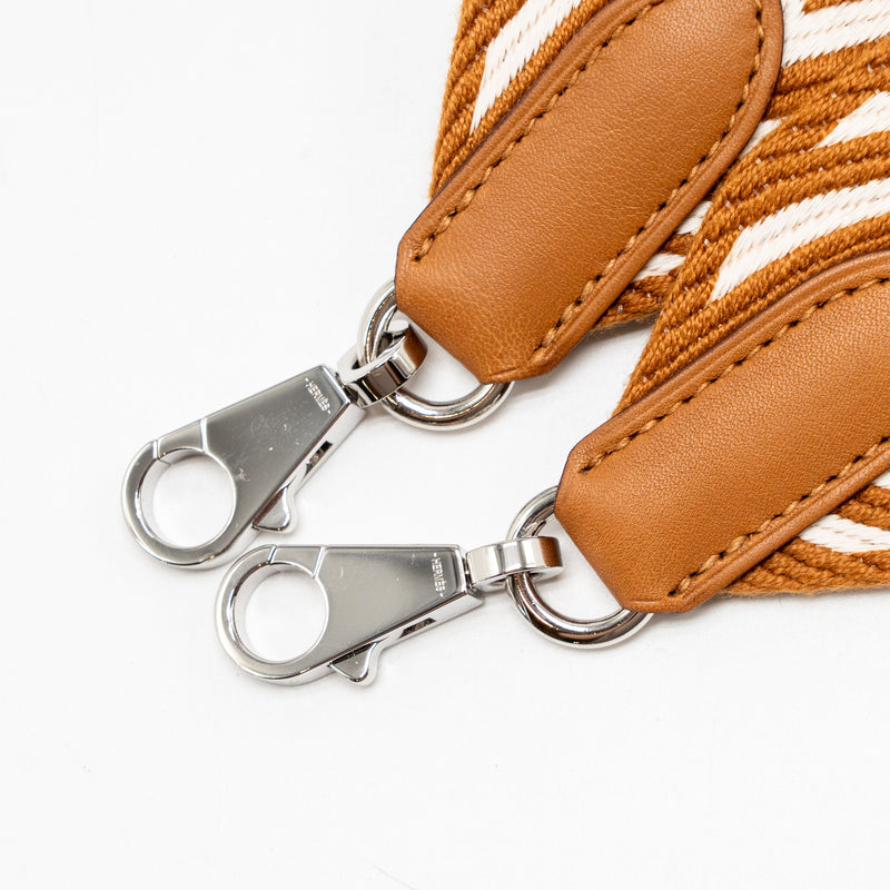 Hermes 90cm Sangle Zigzag Shoulder Strap 50mm Width Canvas/Swift Gold/ Blanc SHW Stamp D