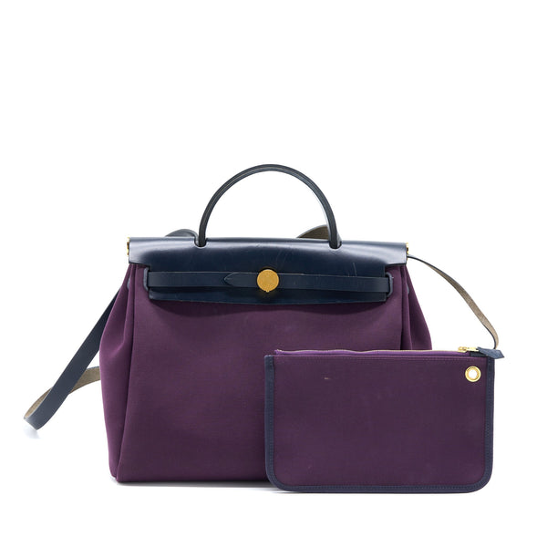 Hermes Herbag 31 Zip Bag Canvas/Vache Hunter Cassie/Bleu Indigo GHW Stamp D