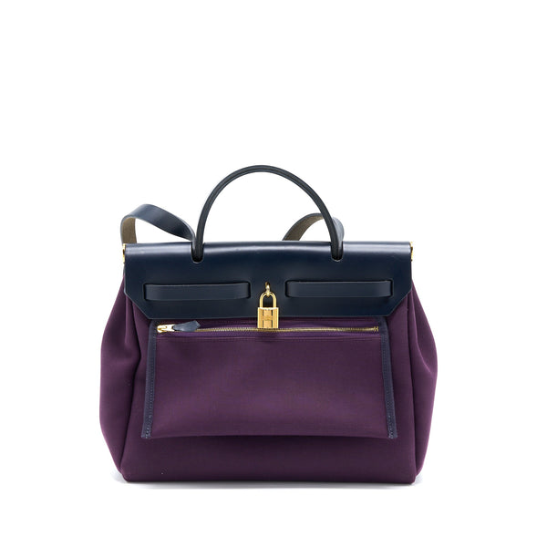 Hermes Herbag 31 Zip Bag Canvas/Vache Hunter Cassie/Bleu Indigo GHW Stamp D