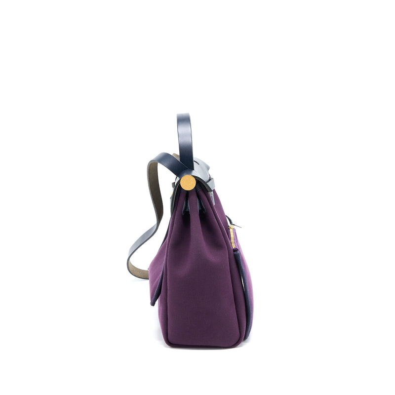 Hermes Herbag 31 Zip Bag Canvas/Vache Hunter Cassie/Bleu Indigo GHW Stamp D