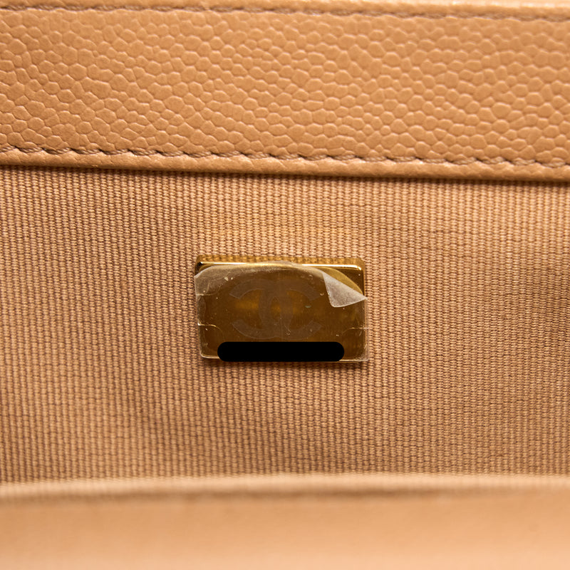 Chanel 21K Small Boy Bag Caviar Camel LGHW (Microchip)