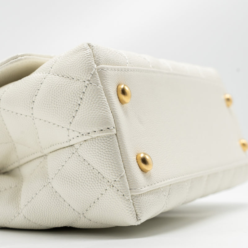 Chanel Detailed Top Handle Small Coco Handle Caviar White GHW (Microchip)