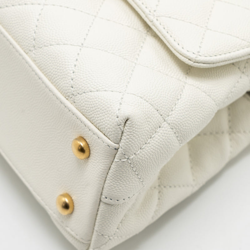 Chanel Detailed Top Handle Small Coco Handle Caviar White GHW (Microchip)