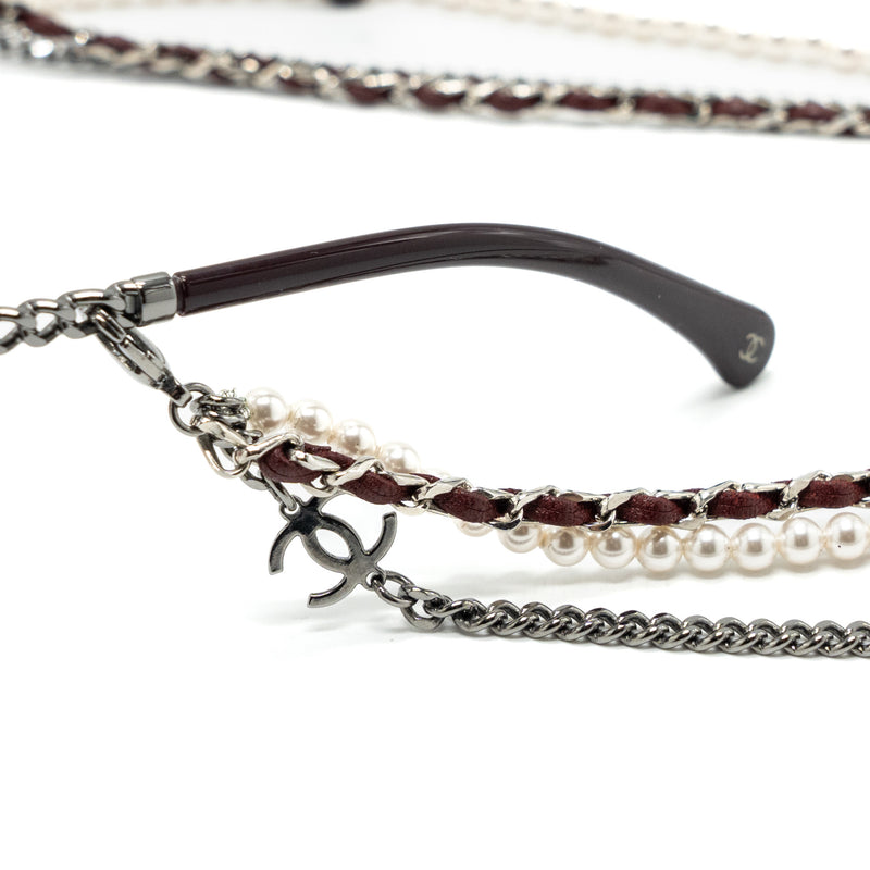 Chanel round sunglasses with chain red