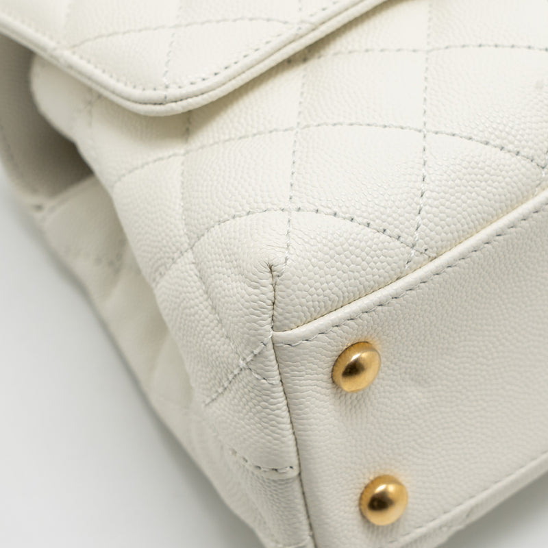 Chanel Detailed Top Handle Small Coco Handle Caviar White GHW (Microchip)