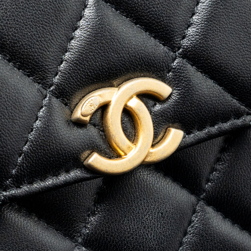 Chanel 22B Enamel Top handle Mini Flap Bag Lambskin Black GHW (Microchip)