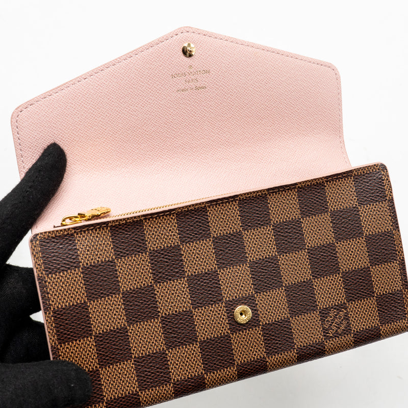 Louis Vuitton Sarah Portefeuille Long Wallet Damier Ebene Canvas Pink