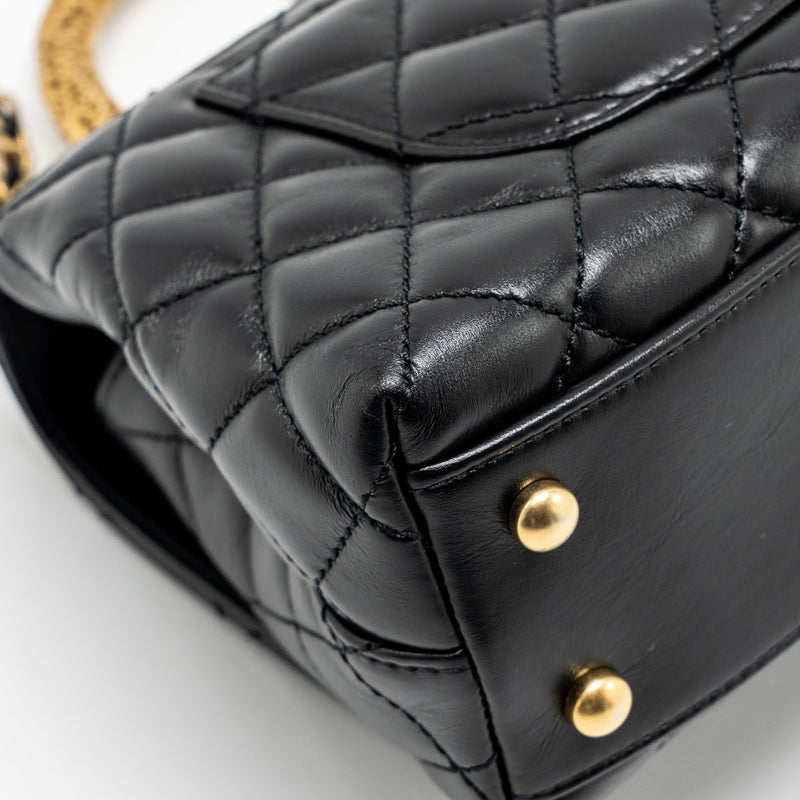 Chanel Detailed Metal Handle Small Coco Handle Flap Bag Calfskin Black GHW (Microchip)