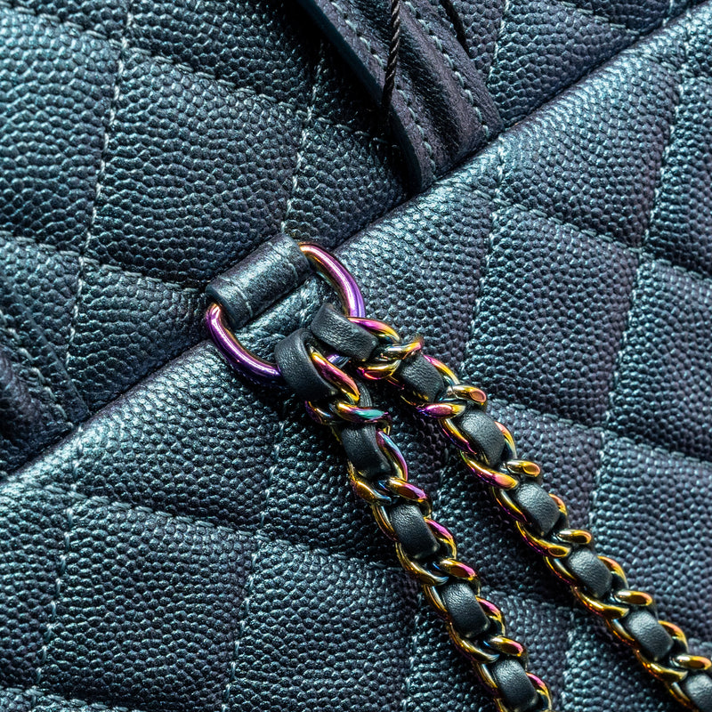 Chanel 18b Filigree Backpack Caviar Iridescent Dark Turquoise Multicolour Hardware
