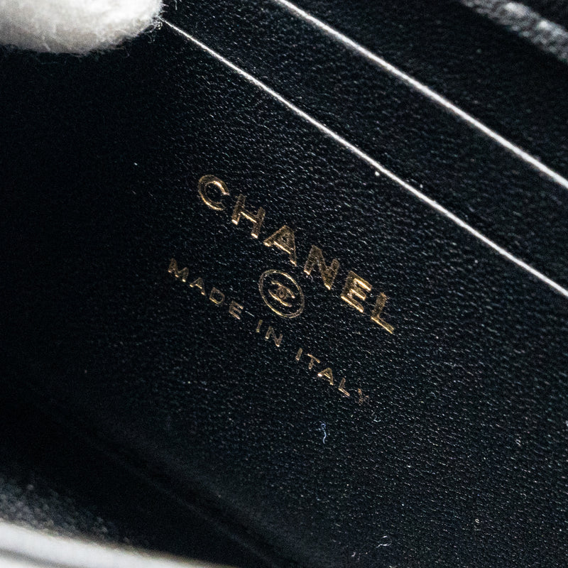 Chanel 22B Enamel Top handle Mini Flap Bag Lambskin Black GHW (Microchip)