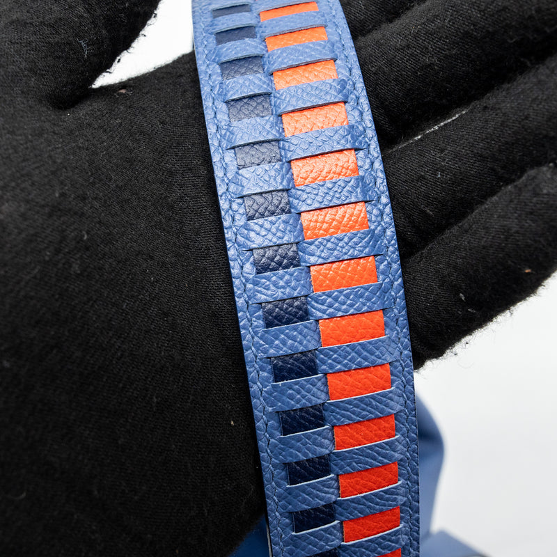 Hermes Lindy 30 Swift Blue Brighton Multicolour Strap SHW Stamp C