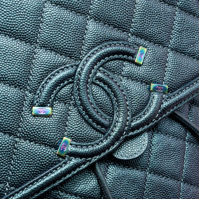 Chanel 18b Filigree Backpack Caviar Iridescent Dark Turquoise Multicolour Hardware