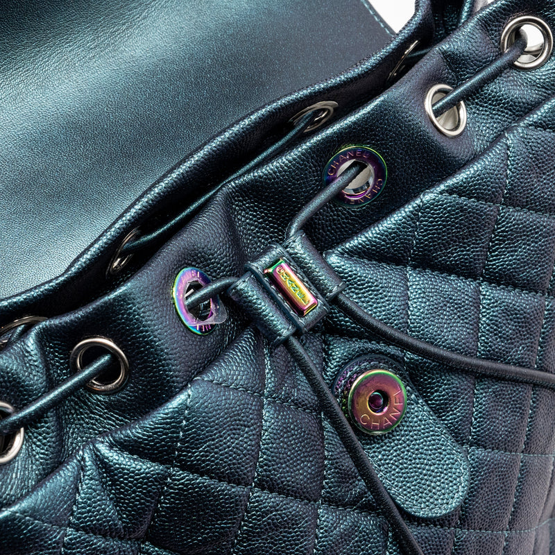 Chanel 18b Filigree Backpack Caviar Iridescent Dark Turquoise Multicolour Hardware