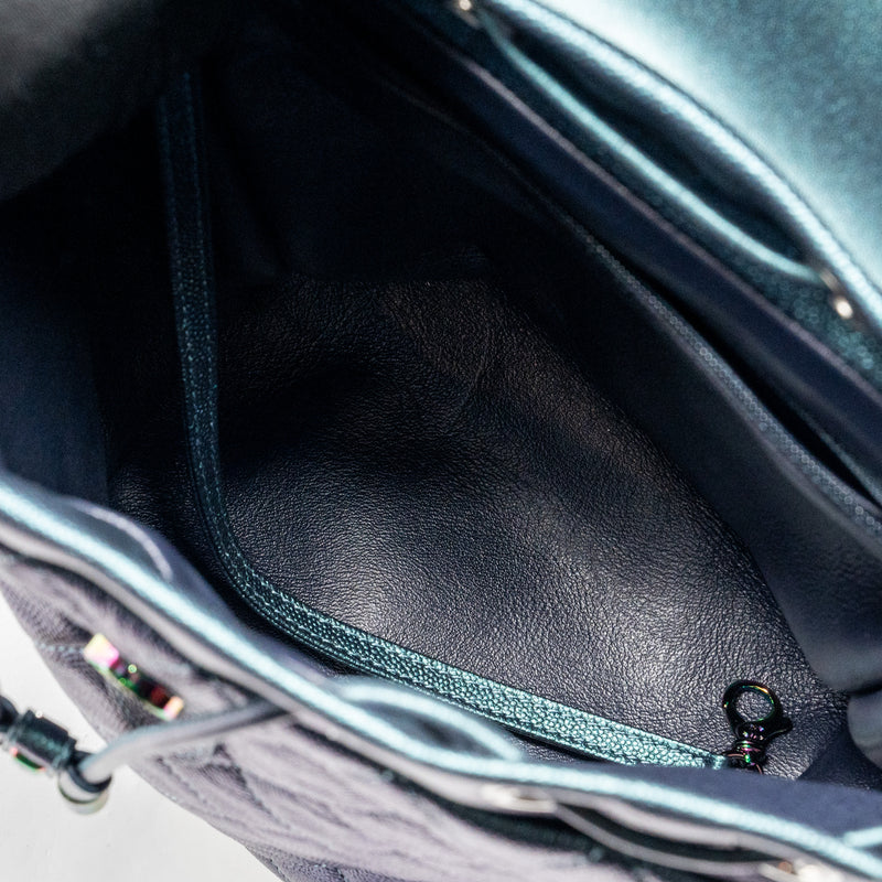 Chanel 18b Filigree Backpack Caviar Iridescent Dark Turquoise Multicolour Hardware