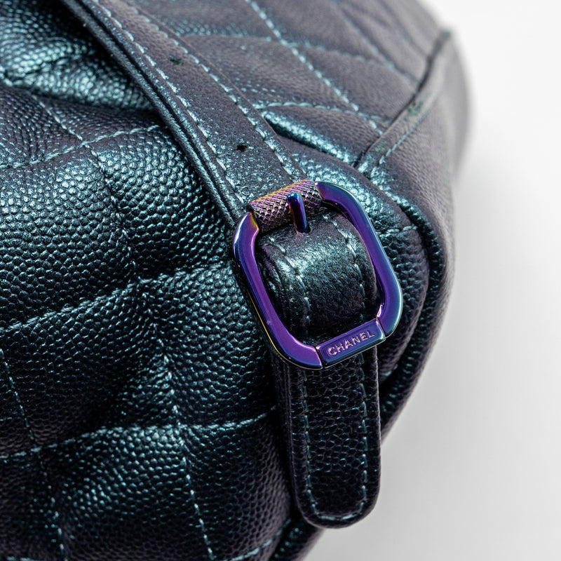 Chanel 18b Filigree Backpack Caviar Iridescent Dark Turquoise Multicolour Hardware